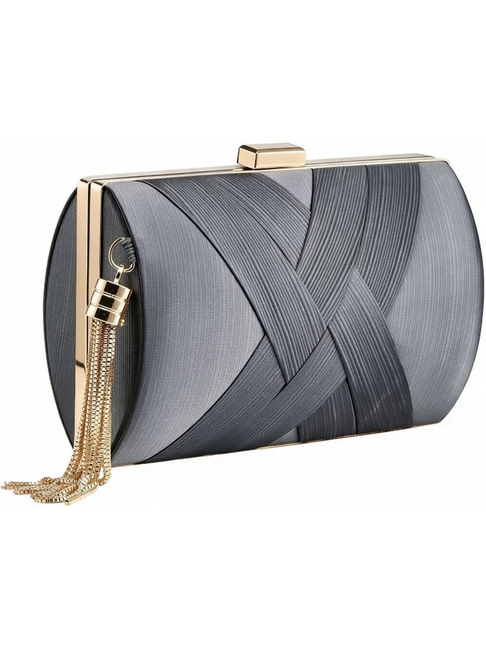 Women's Grey Silk Satin Clutch Purse Pearl Tassel With Chain Evening Bag